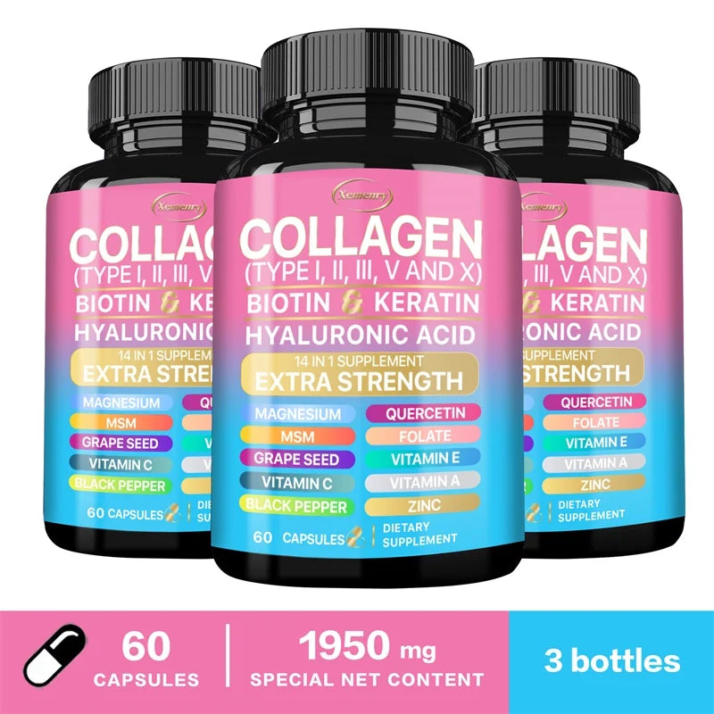 Collagen Supplement (Types I, II, III, V and X), Biotin, Keratin, Hyaluronic Acid, MSM - Skin, Nails & Joint Health, Anti-Aging
