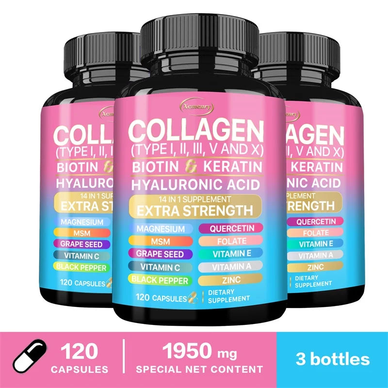 Collagen Supplement (Types I, II, III, V and X), Biotin, Keratin, Hyaluronic Acid, MSM - Skin, Nails & Joint Health, Anti-Aging